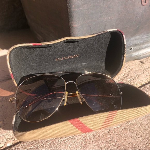 Burberry Accessories - Burberry Sunglasses Aviators Pilot Engraved Gold Brown Unisex Vintage